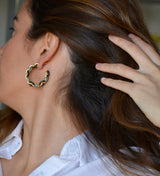 PENDIENTE ARO TRENZADO NEGRO Y GRIS