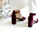 Sandalia terciopelo granate, sandalia invitadas Mardecleo