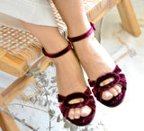 Sandalia terciopelo granate, sandalia invitadas Mardecleo