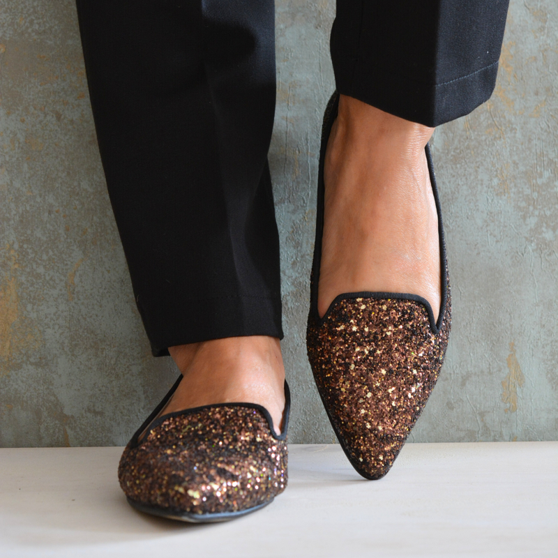 ZAPATO  SLIPPER GASTÓN BROWN GLITTER