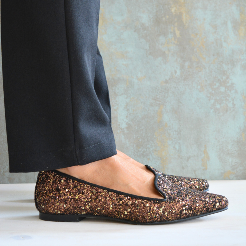 ZAPATO  SLIPPER GASTÓN BROWN GLITTER