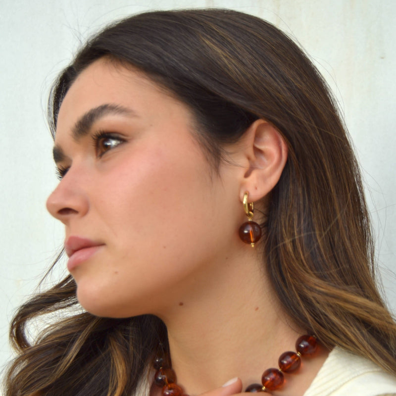 PENDIENTES AROS DE BOLAS ÁMBAR