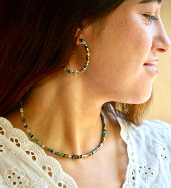 PENDIENTES ARO DE CUENCAS DE COLORES