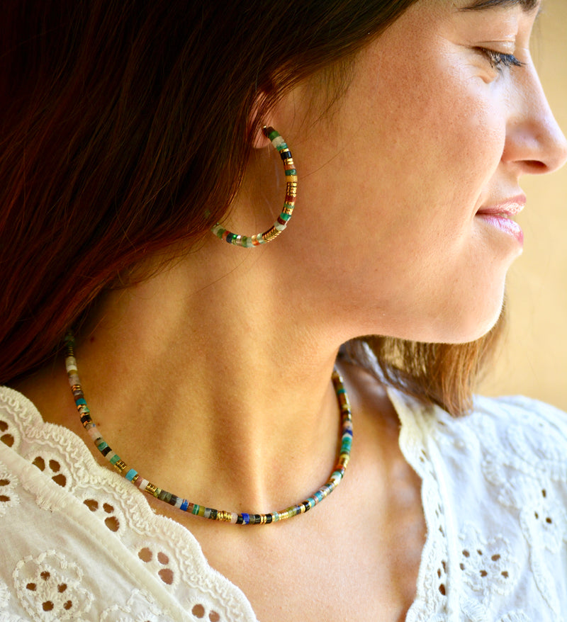 PENDIENTES ARO DE CUENCAS DE COLORES