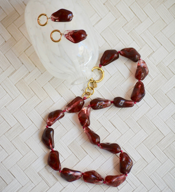 PENDIENTES AROS EN GOTA GRANATE