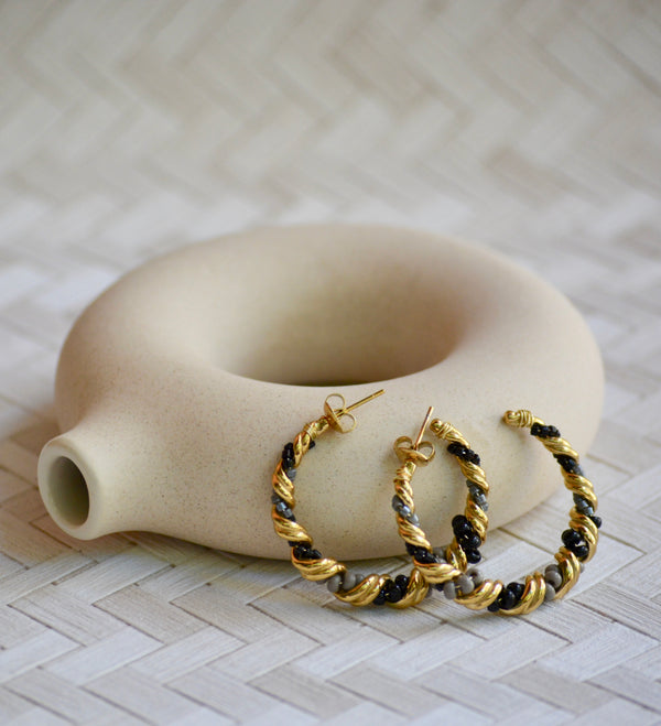 PENDIENTES AROS TRENZADOS NEGROS