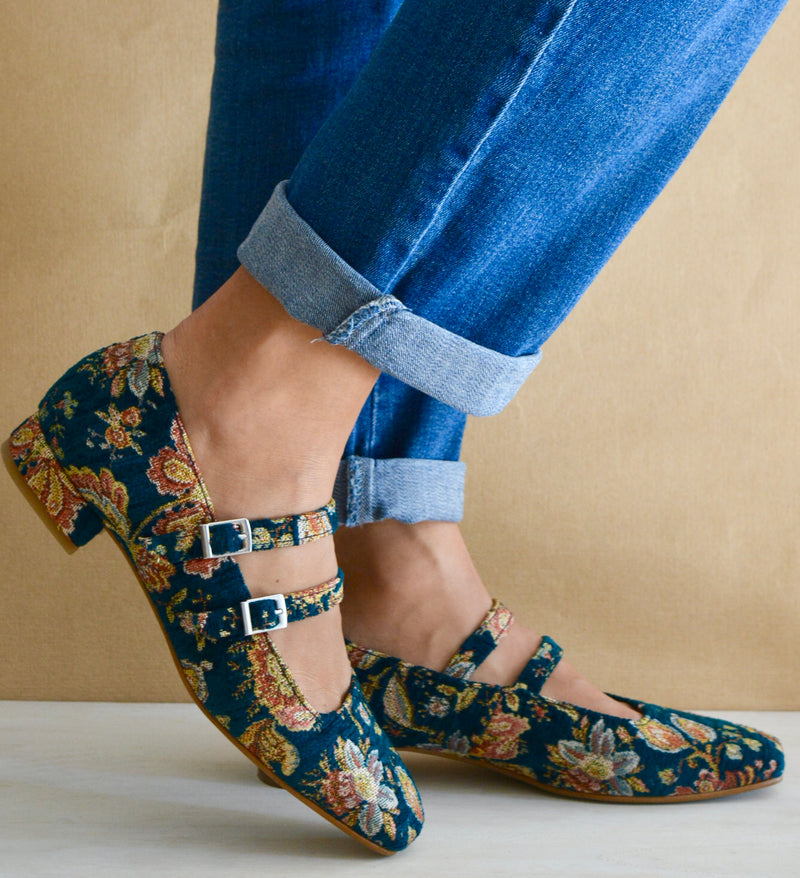 MARY JANE BROCADO  AZUL