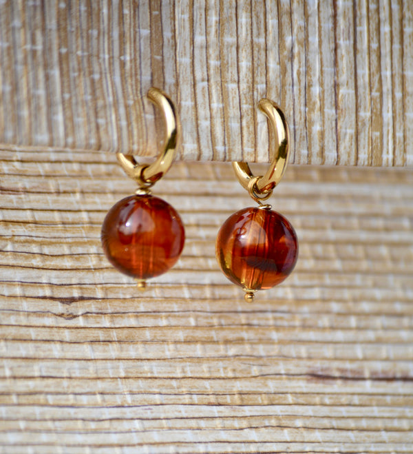 PENDIENTES AROS DE BOLAS ÁMBAR